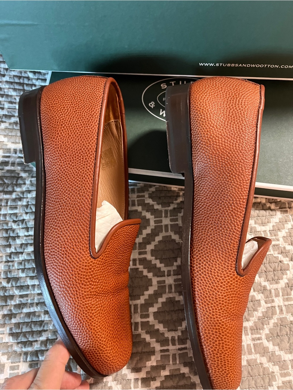Men’s Stubbs and Wootton Leather Pebbled Slip-On Loafers - Football leather - Picture 5 of 11